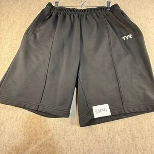TYR Mens Athletic Shorts Black Elastic Waist Pintuck Fleece Lined Size Large